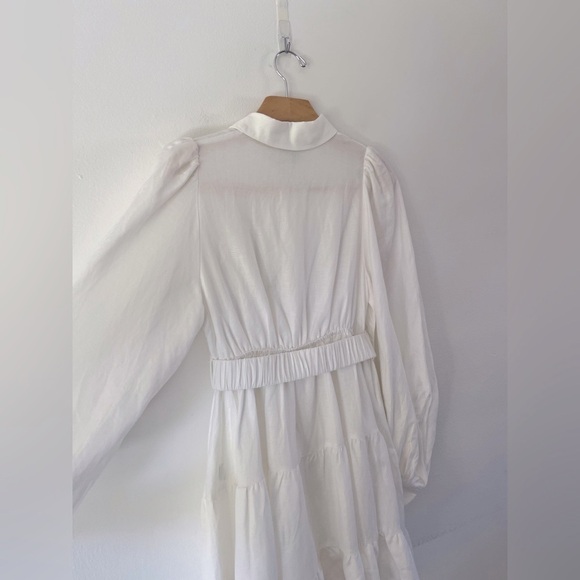 Bardot The Mini Shirt Dress In Ivory Long Sleeve White Linen Blend Size Small - Picture 10 of 15